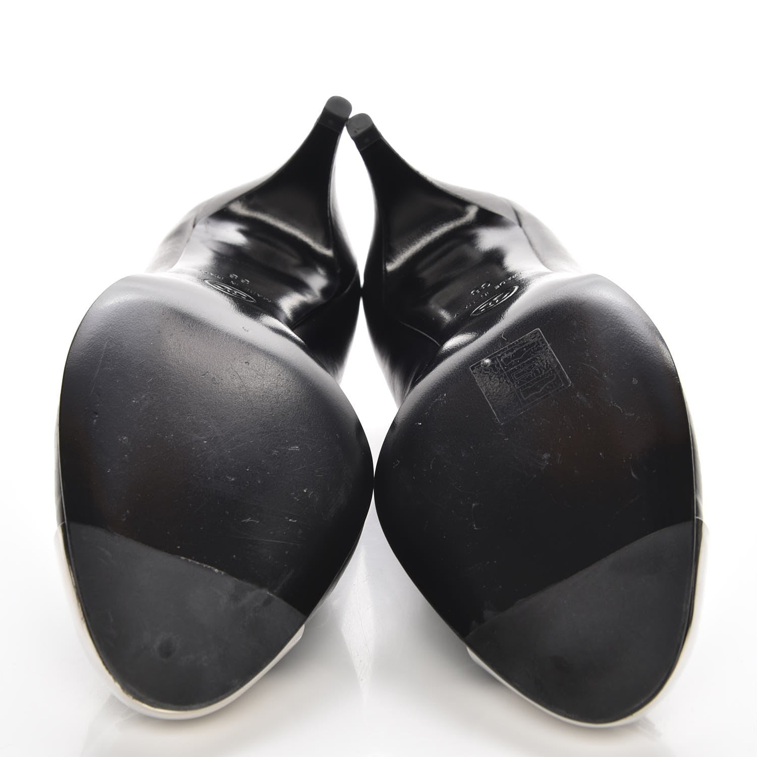 Chanel Calfskin Metal Cap Toe CC Pumps 38 Black 5 of 10