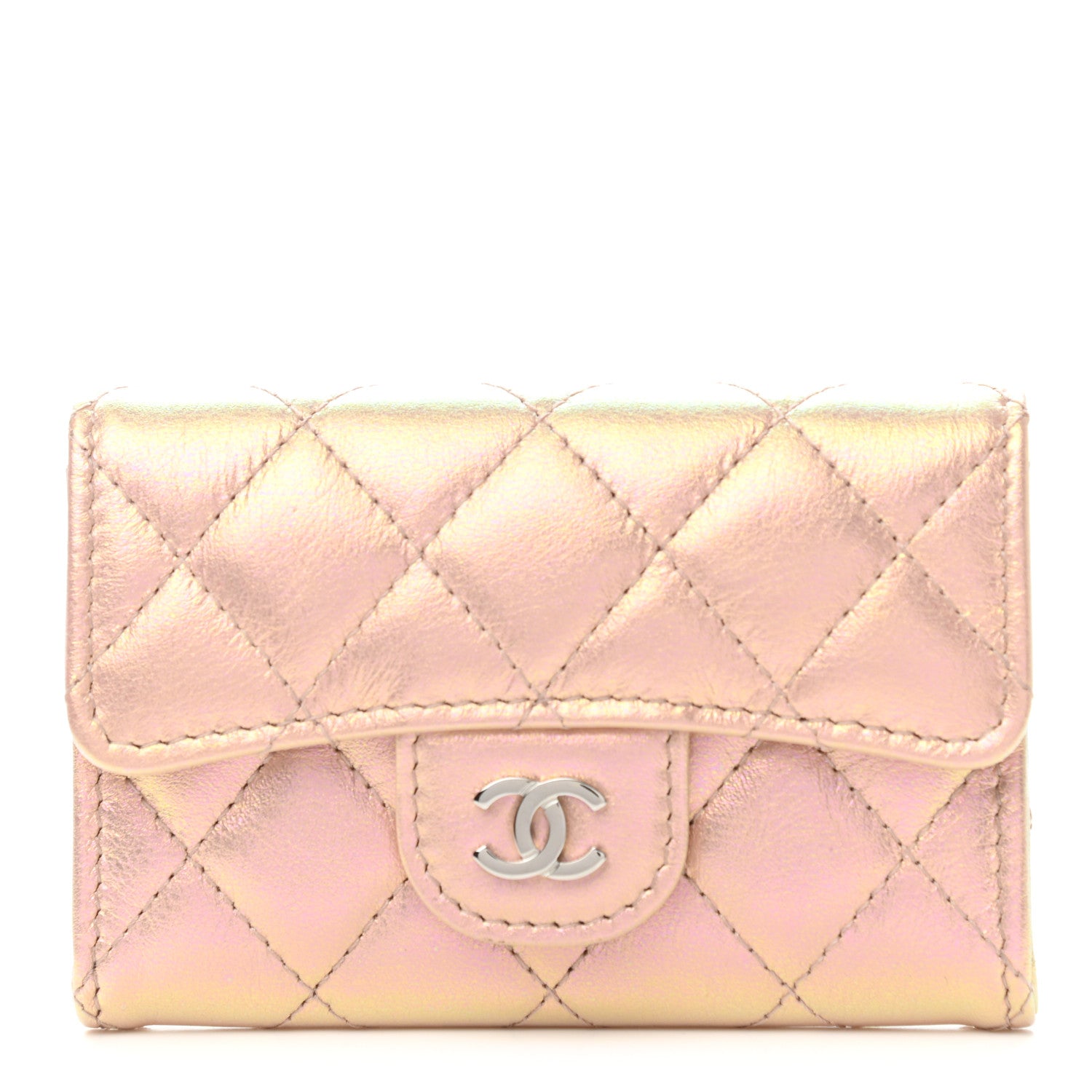 Chanel Iridescent Calfskin Quilted Flap Card Holder Wallet Pink 1 of 8