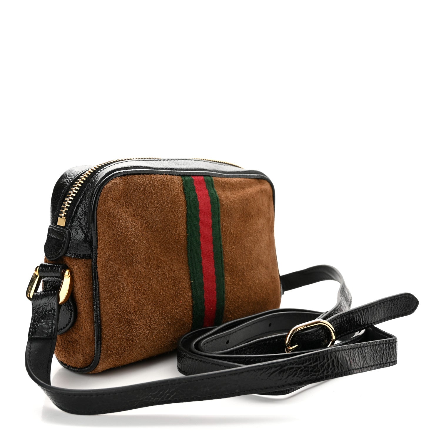 Gucci Suede Patent Web Mini Ophidia Shoulder Bag Nocciola Black 3 of 10