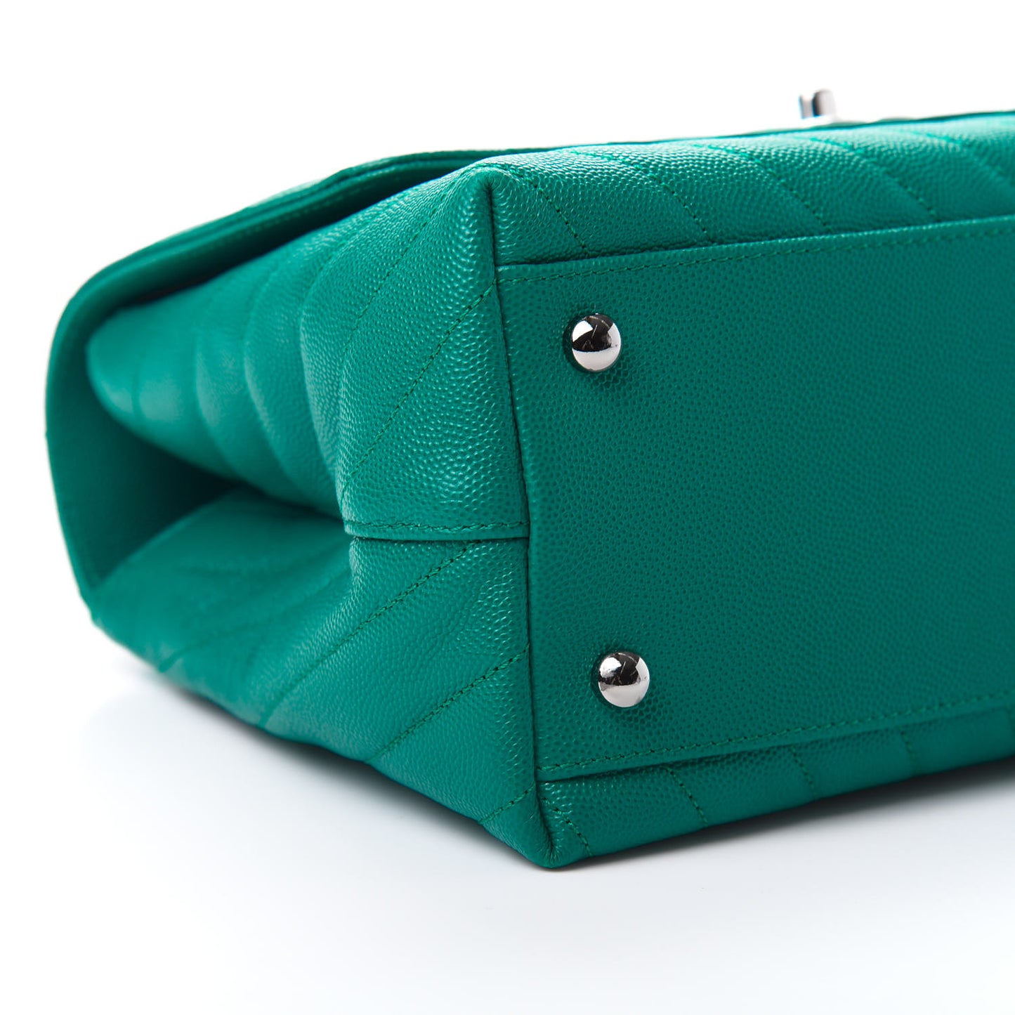 Caviar Chevron Quilted Small Coco Handle Flap Green