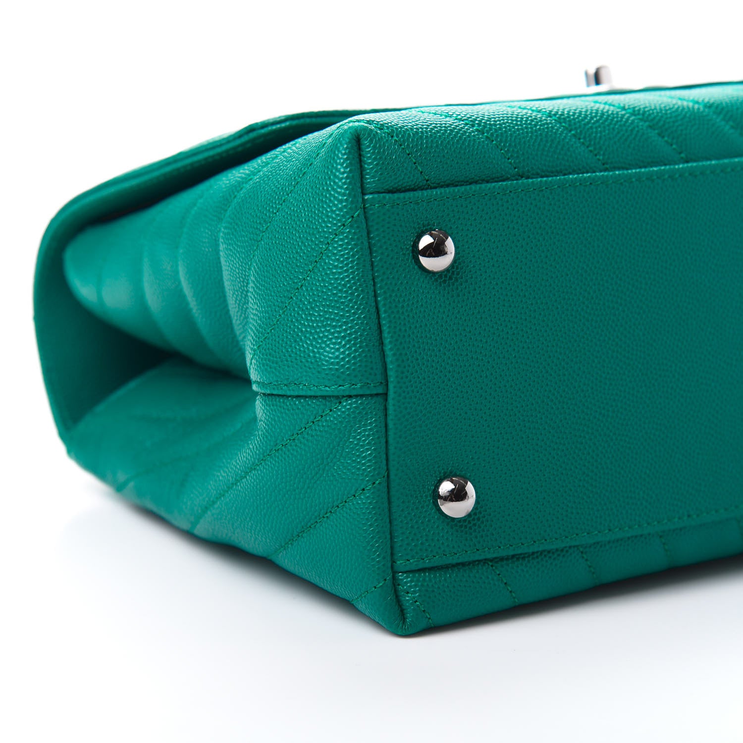 Chanel Caviar Chevron Quilted Small Coco Handle Flap Green 9 of 12