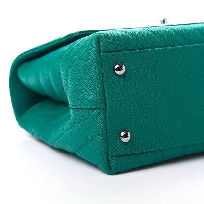 Chanel Caviar Chevron Quilted Small Coco Handle Flap Green 9 of 12