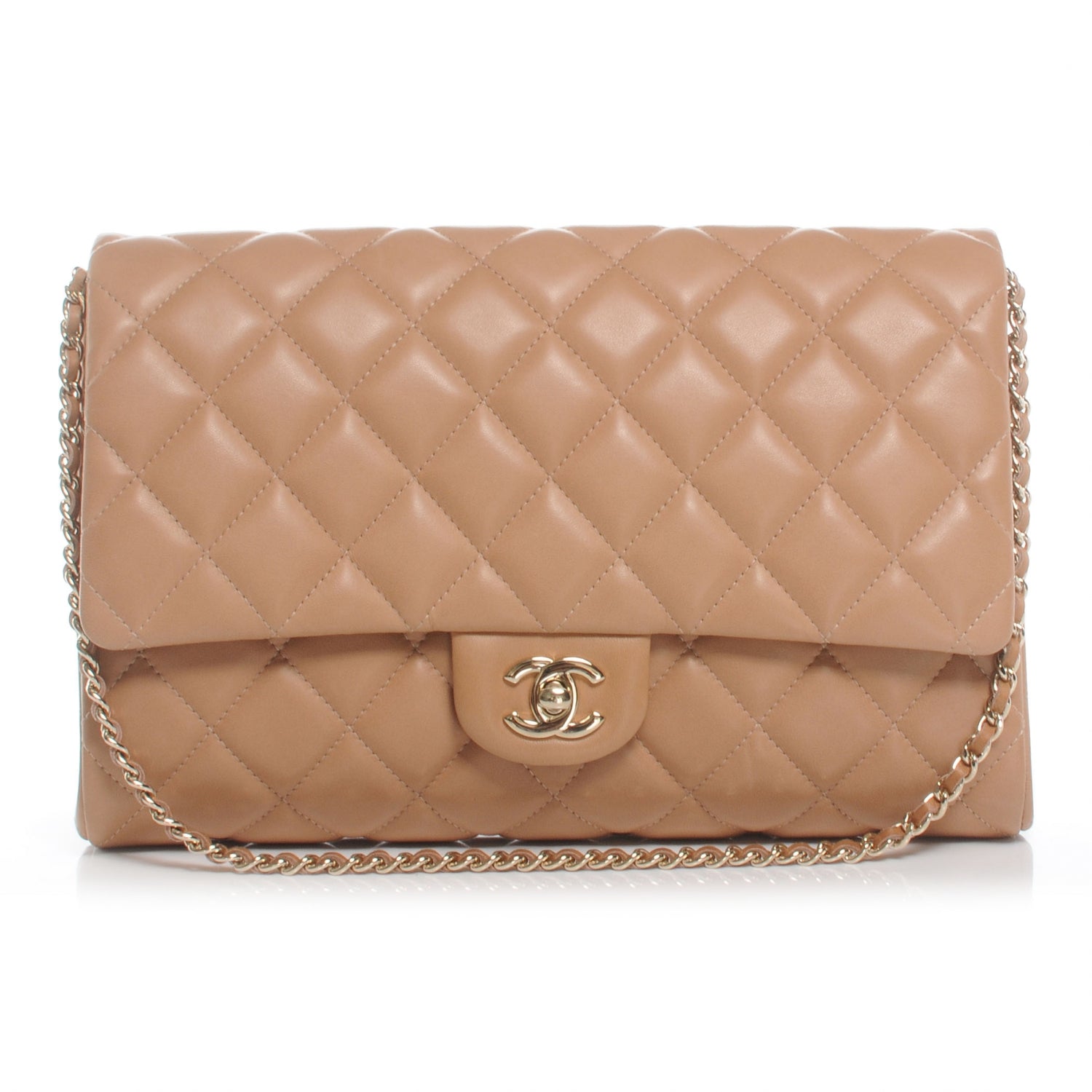 Chanel Lambskin Quilted Clutch Flap Beige 1 of 8