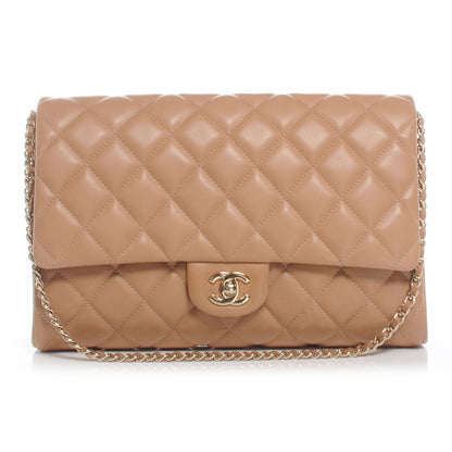 Chanel Lambskin Quilted Clutch Flap Beige 1 of 8