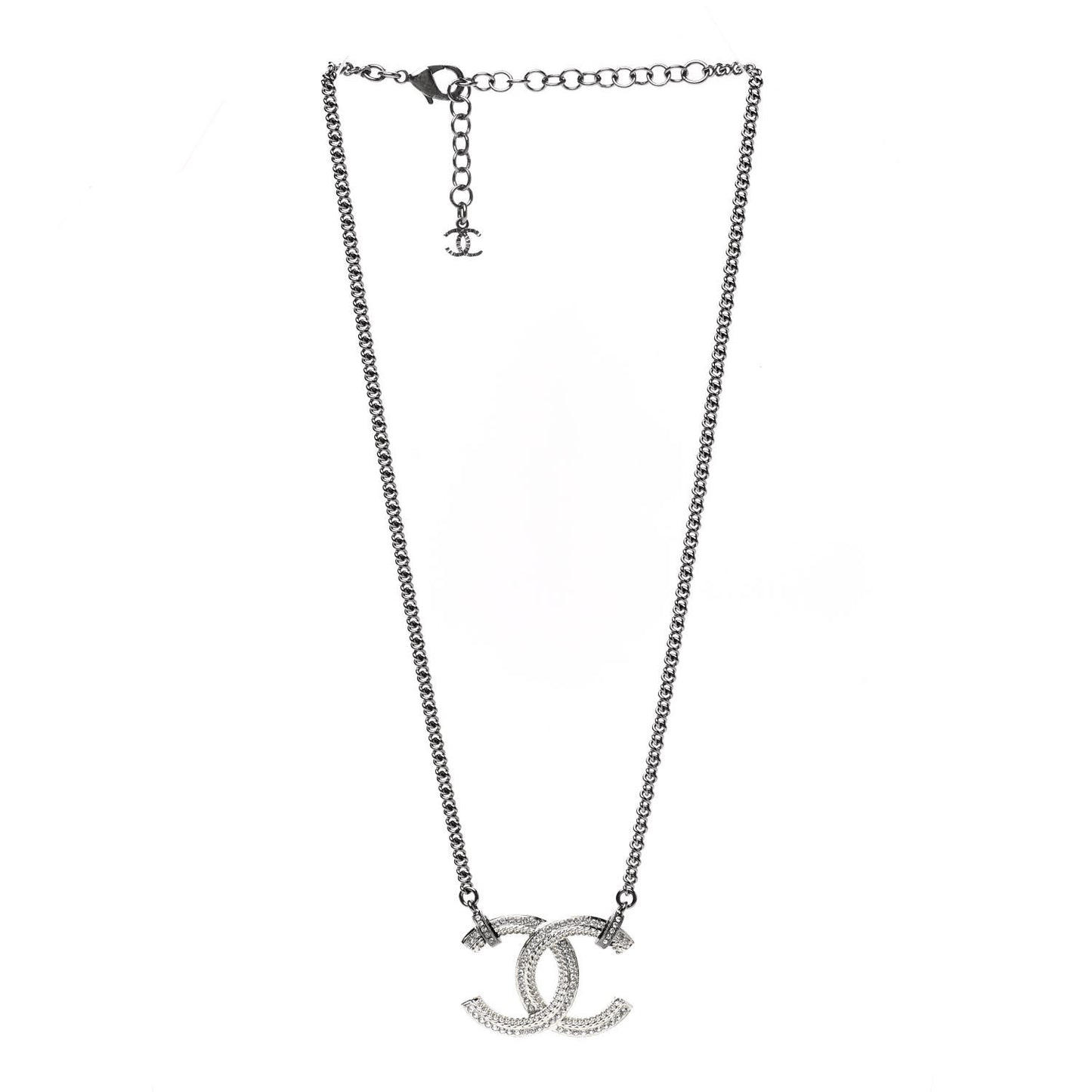 Crystal CC Pendant Necklace Silver