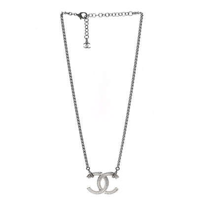 Chanel Crystal CC Pendant Necklace Silver 3 of 6