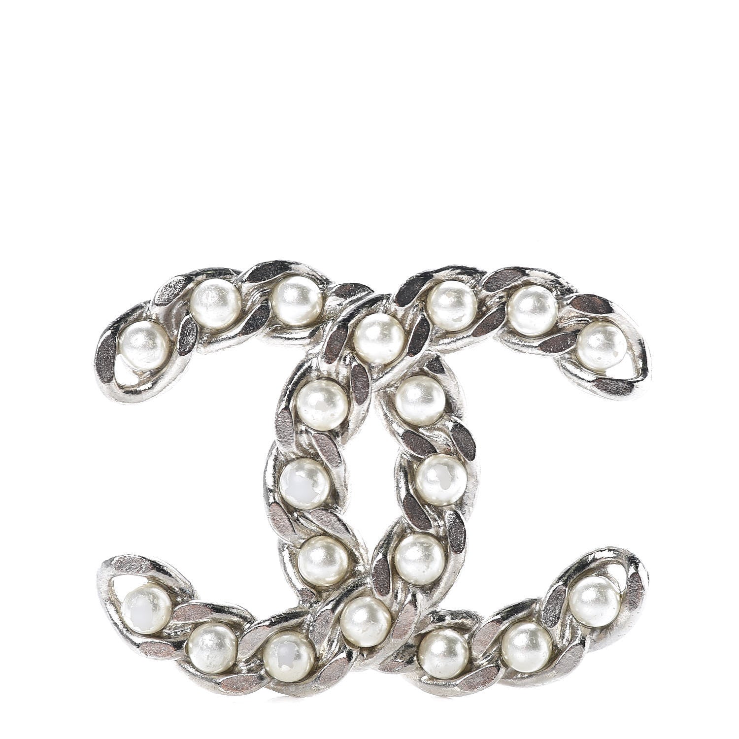 Chanel Pearl CC Chain Brooch Silver 1 of 5