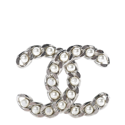 Chanel Pearl CC Chain Brooch Silver 1 of 5