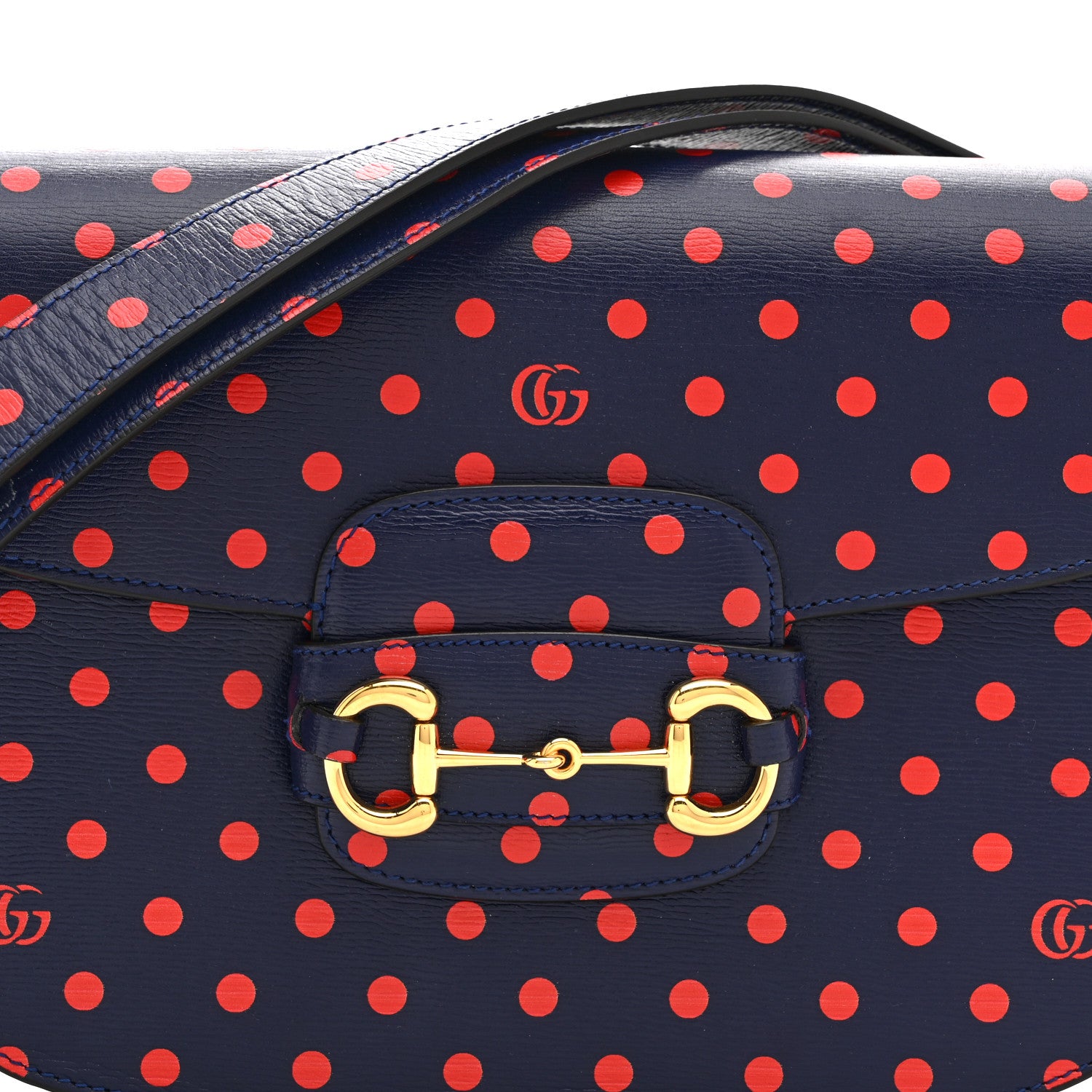 Gucci Shangai Calfskin Polka Dot Horsebit 1955 Shoulder Bag Blue Orange 8 of 10