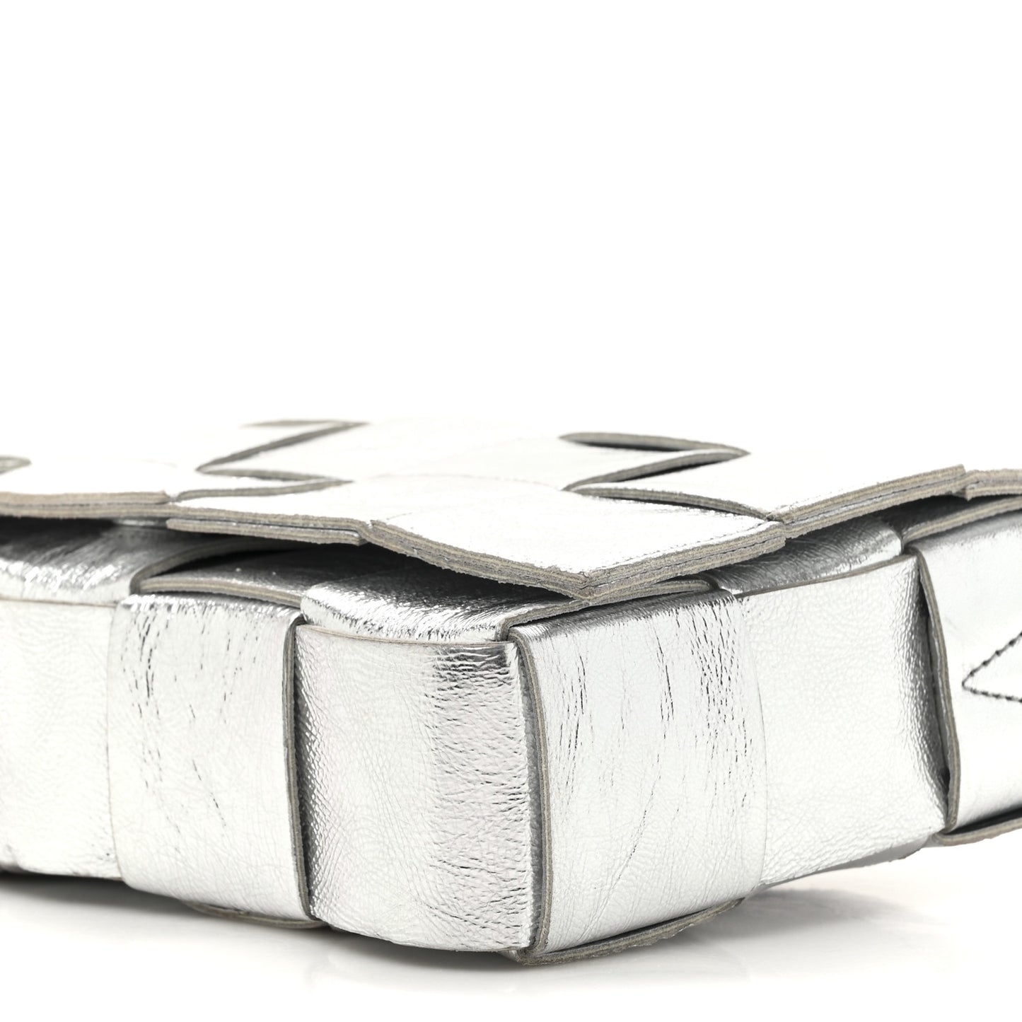 Metallic Lambskin Maxi Intrecciato Cassette Crossbody Bag Silver