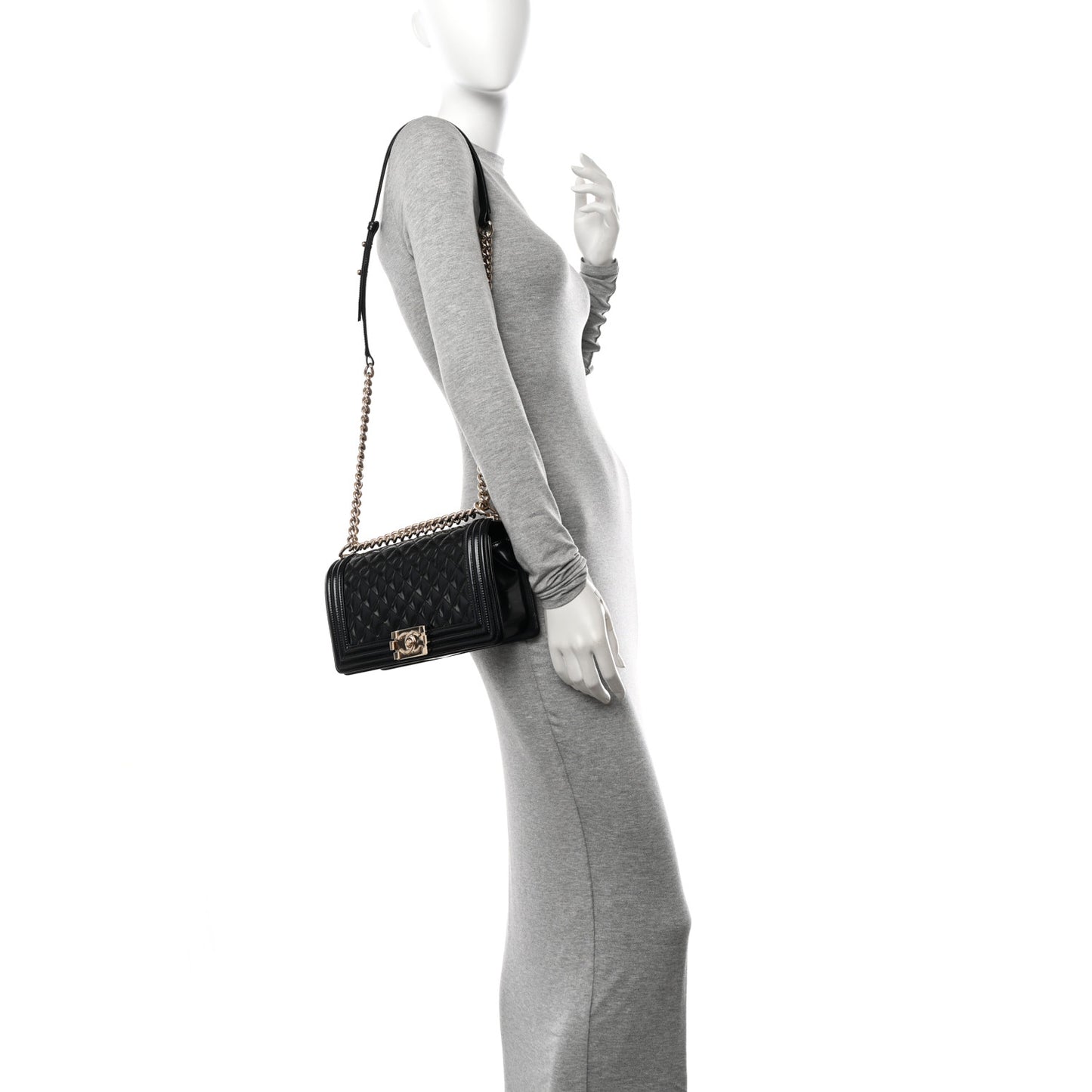 Patent Calfskin Quilted Medium Boy Flap Black