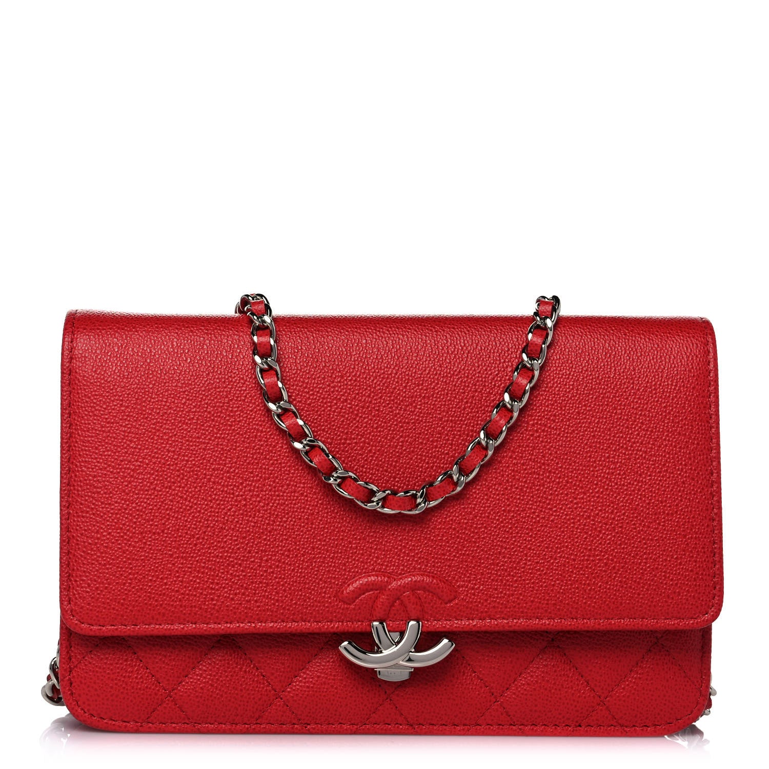 Chanel Grained Calfskin Quilted CC Box Wallet On Chain WOC Red 1 of 11