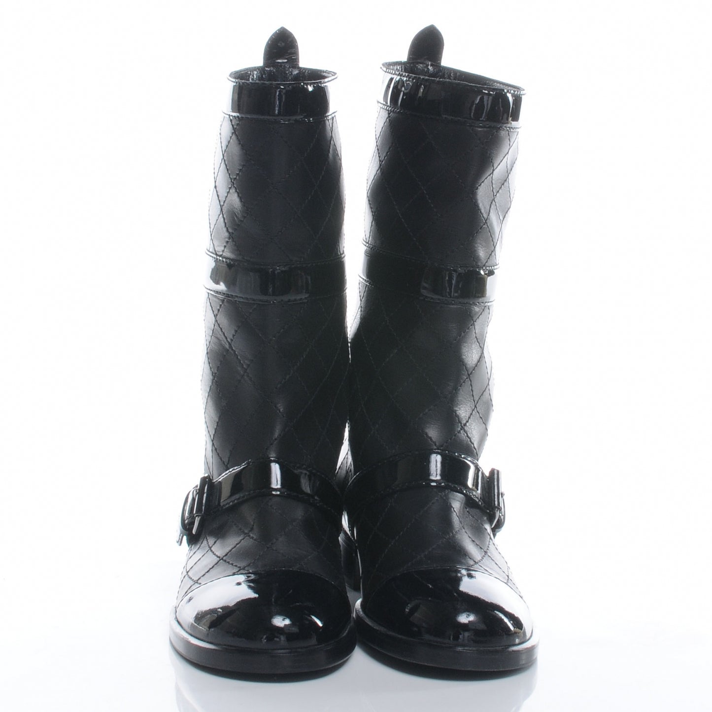Leather Quilted Cap Toe Boots 38 Black