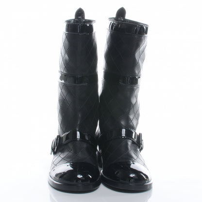 Chanel Leather Quilted Cap Toe Boots 38 Black 2 of 6