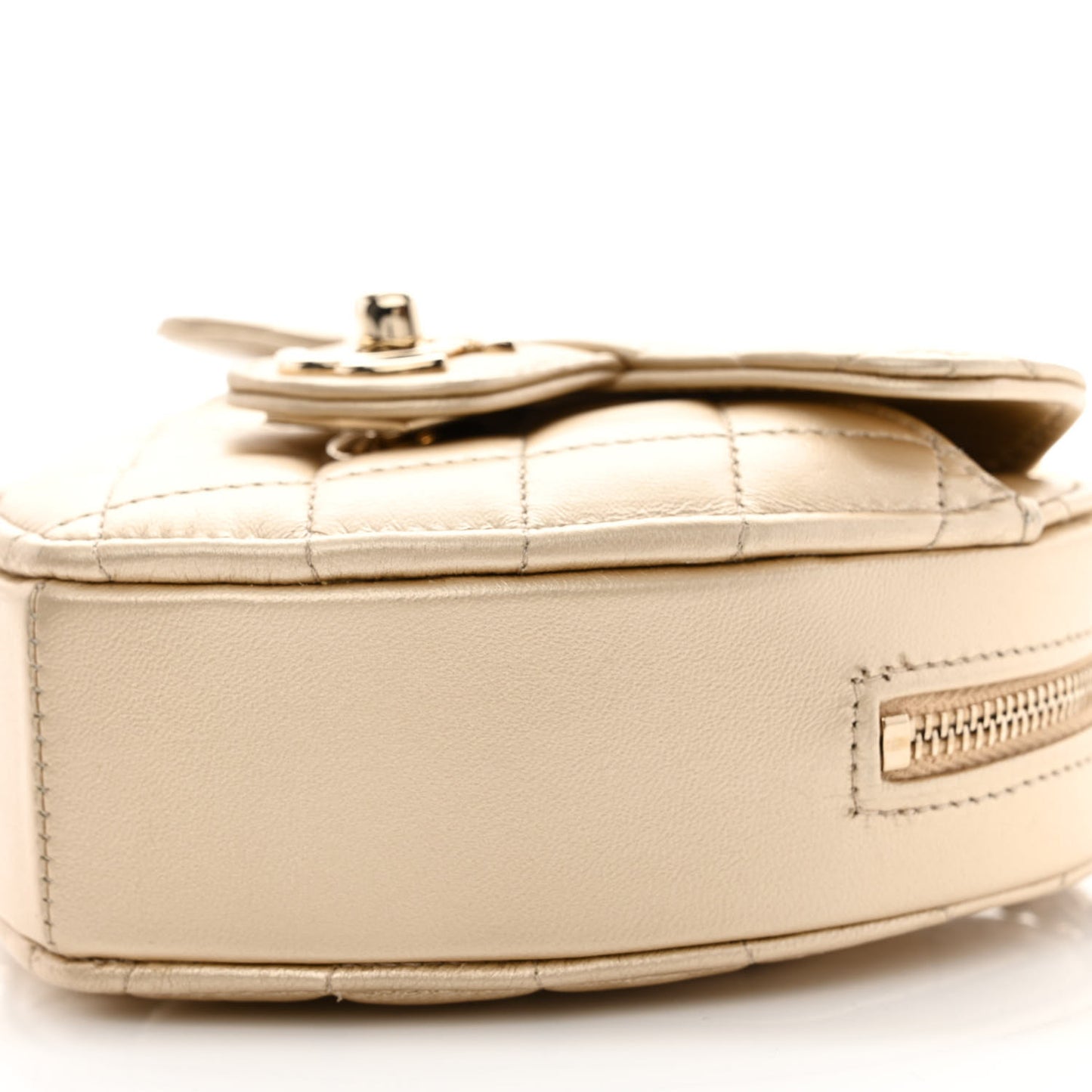 Metallic Lambskin Quilted CC In Love Heart Clutch With Chain Gold