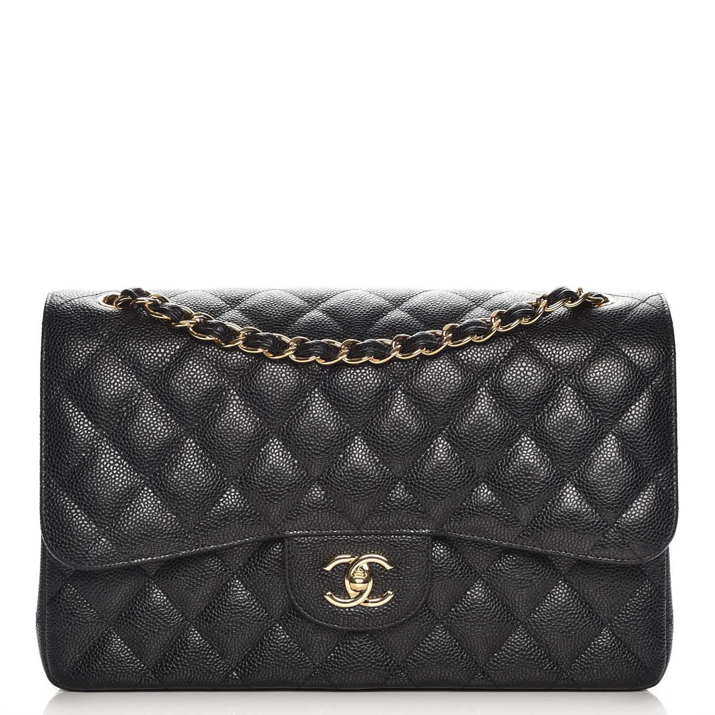 Caviar Quilted Jumbo Double Flap Black