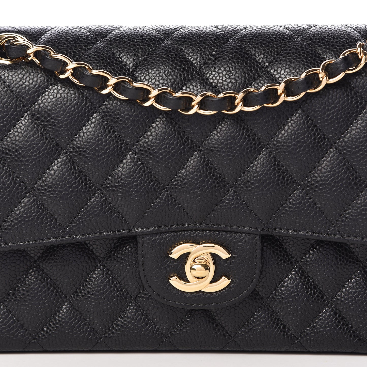 Caviar Quilted Medium Double Flap Black