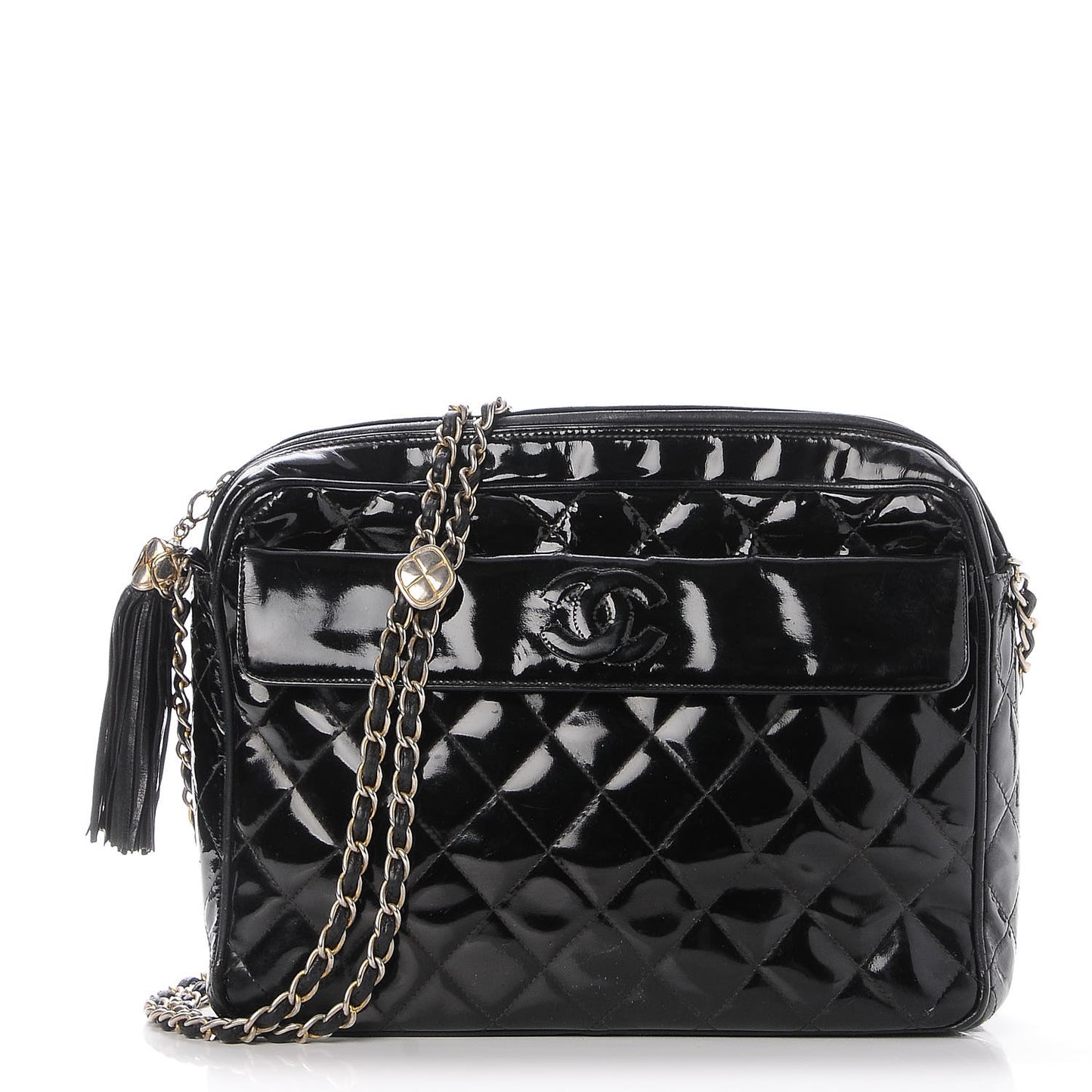 Patent Quilted Tassel Camera Case Black