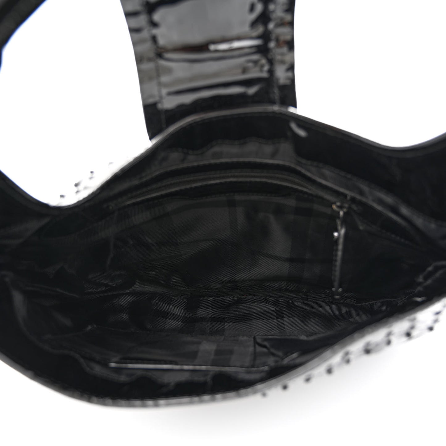 Patent Quilted Studded Brooke Hobo Black