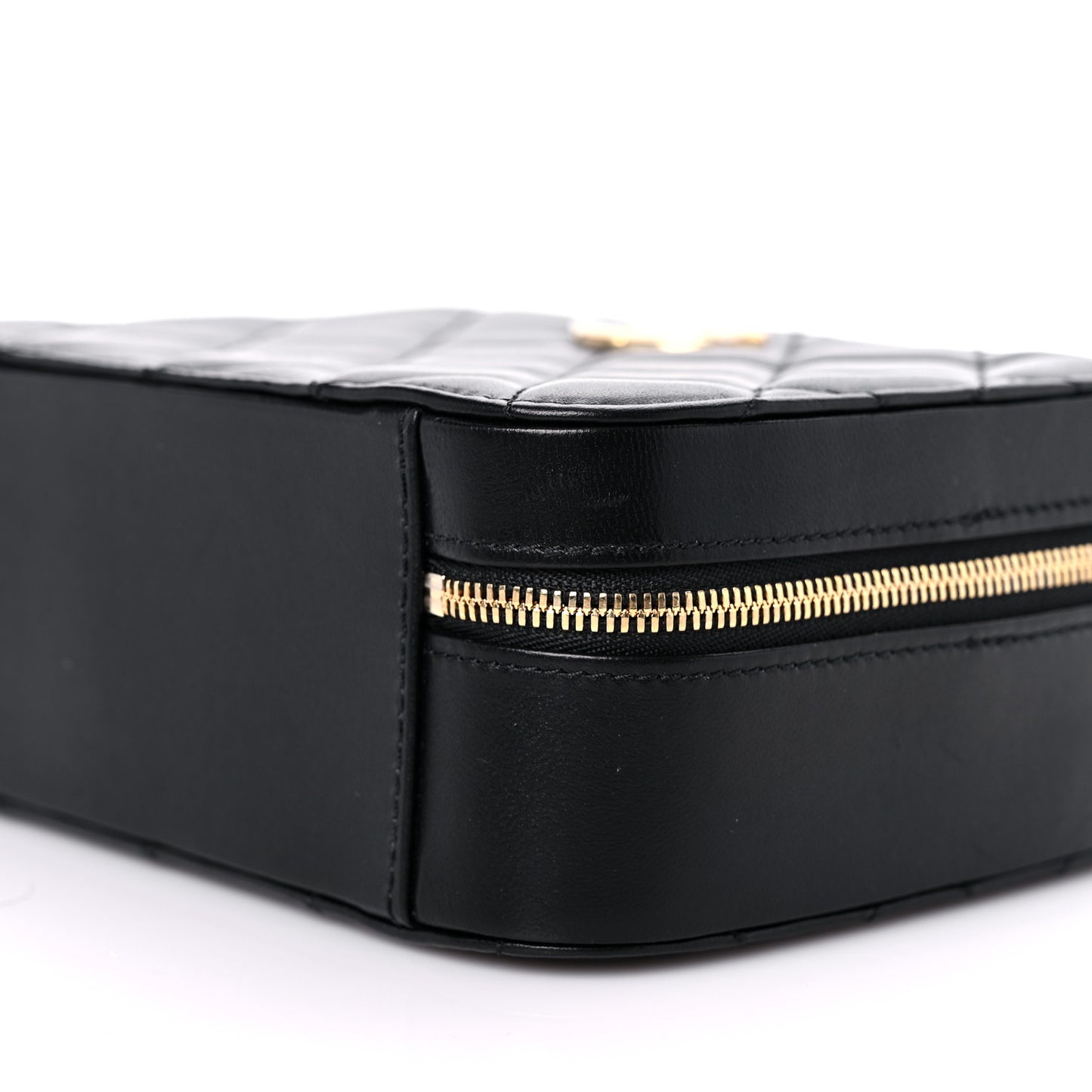 Lambskin Quilted Top Handle Small Vanity Case Black