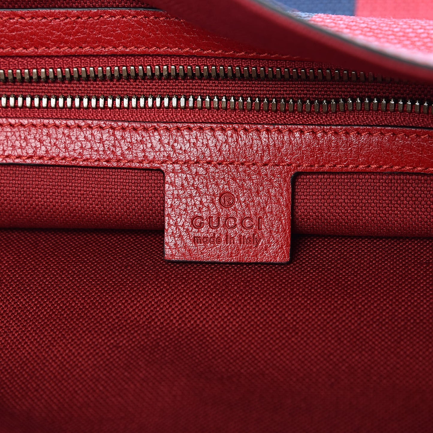 Canvas Calfskin Sylvie Stripe Logo Mens Tote Red White Blue