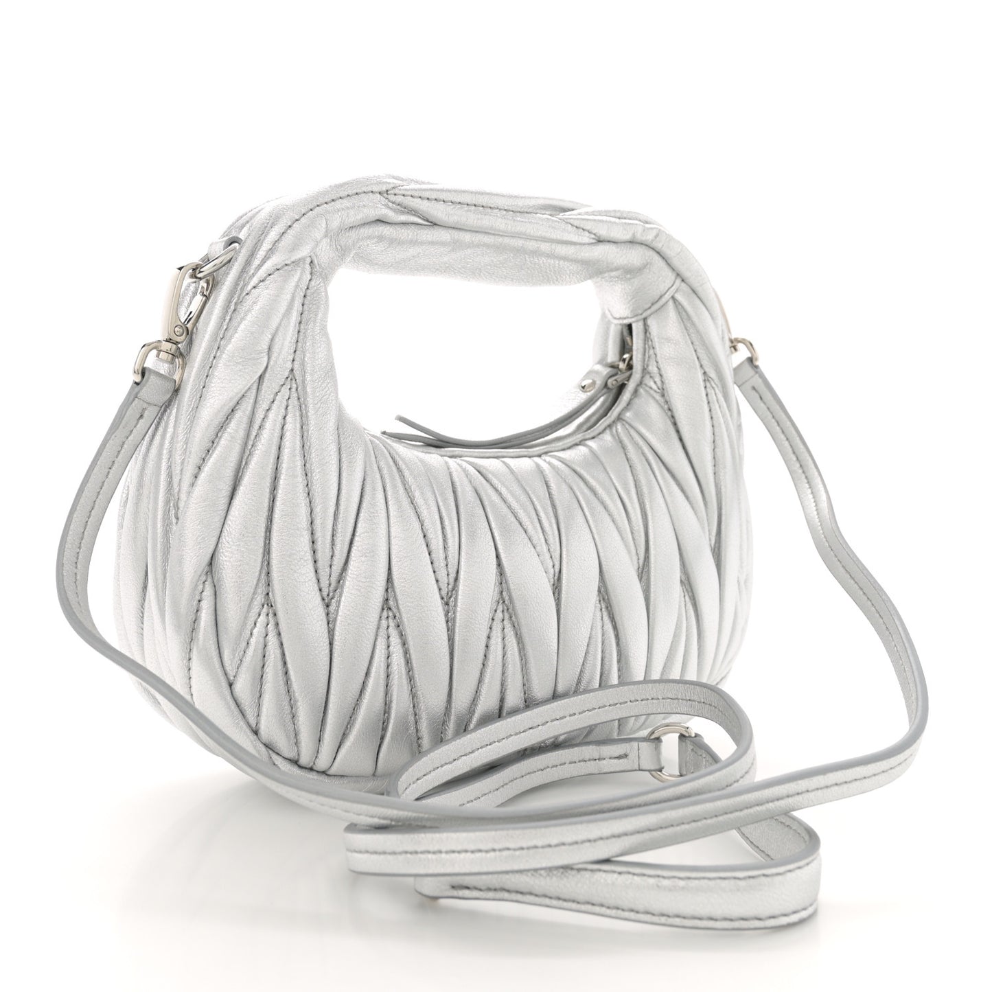 Metallic Nappa Matelasse Mini Wander Hobo Silver