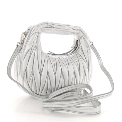 Miu Miu Metallic Nappa Matelasse Mini Wander Hobo Silver 3 of 9