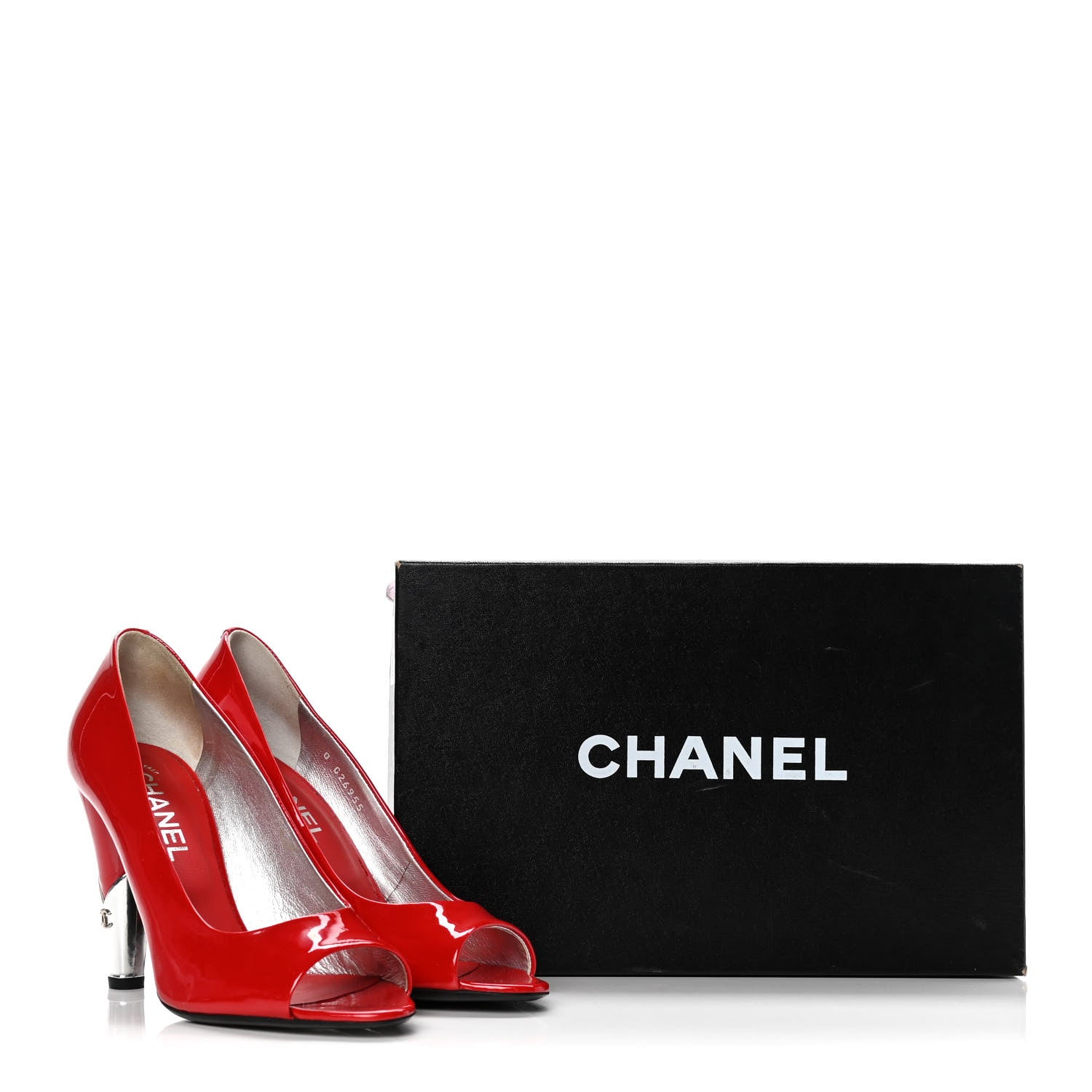 Chanel Patent Open Toe CC Pumps 38 Red 10 of 10