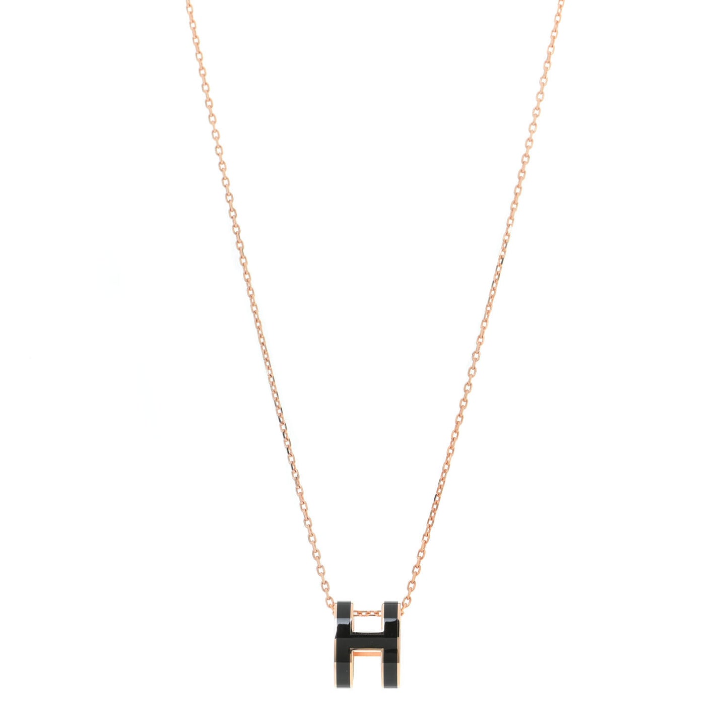 Lacquered Rose Gold Pop H Pendant Necklace Black