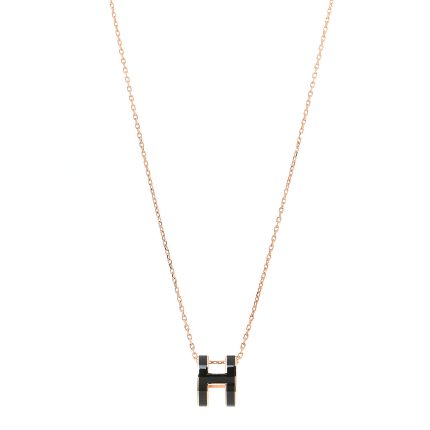 Hermes Lacquered Rose Gold Pop H Pendant Necklace Black 1 of 7