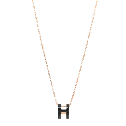 Hermes Lacquered Rose Gold Pop H Pendant Necklace Black 1 of 7