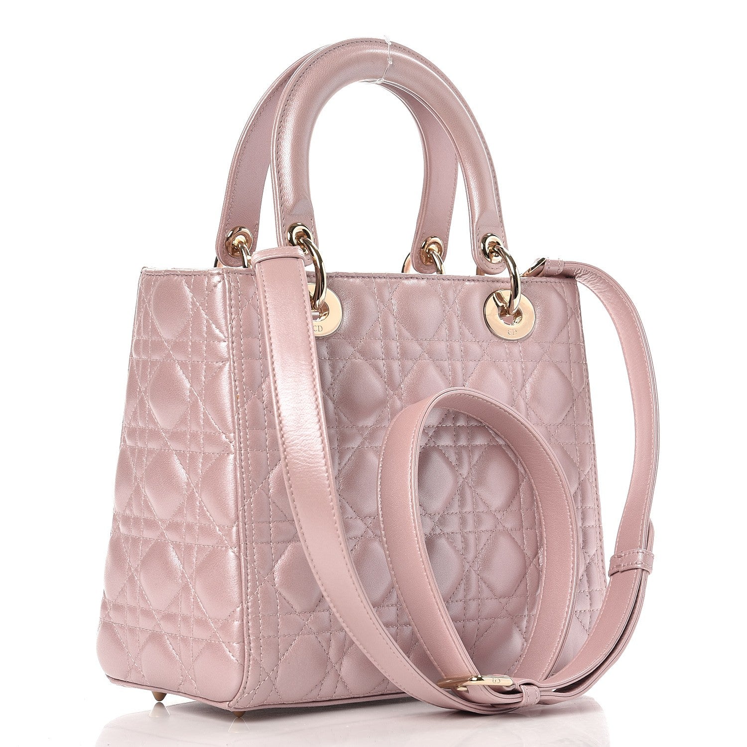 Christian Dior Pearly Lambskin Cannage Medium Lady Dior Lotus 3 of 8