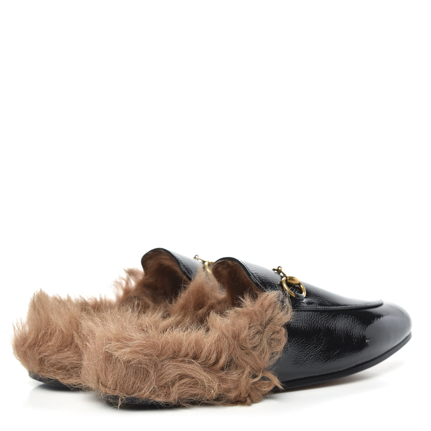 Patent Fur Womens Princetown Slippers 37.5 Black