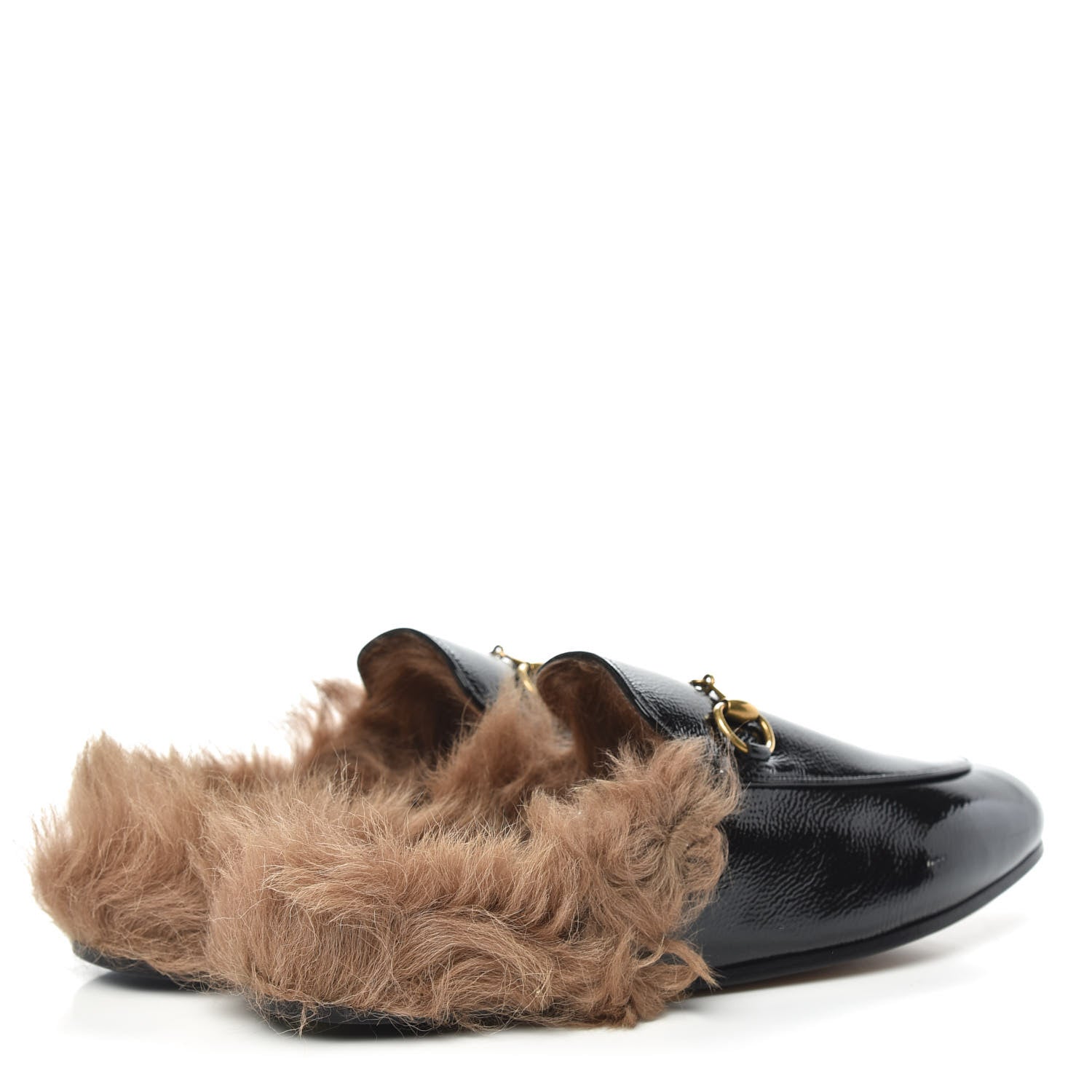 Gucci Patent Fur Womens Princetown Slippers 37.5 Black 4 of 8