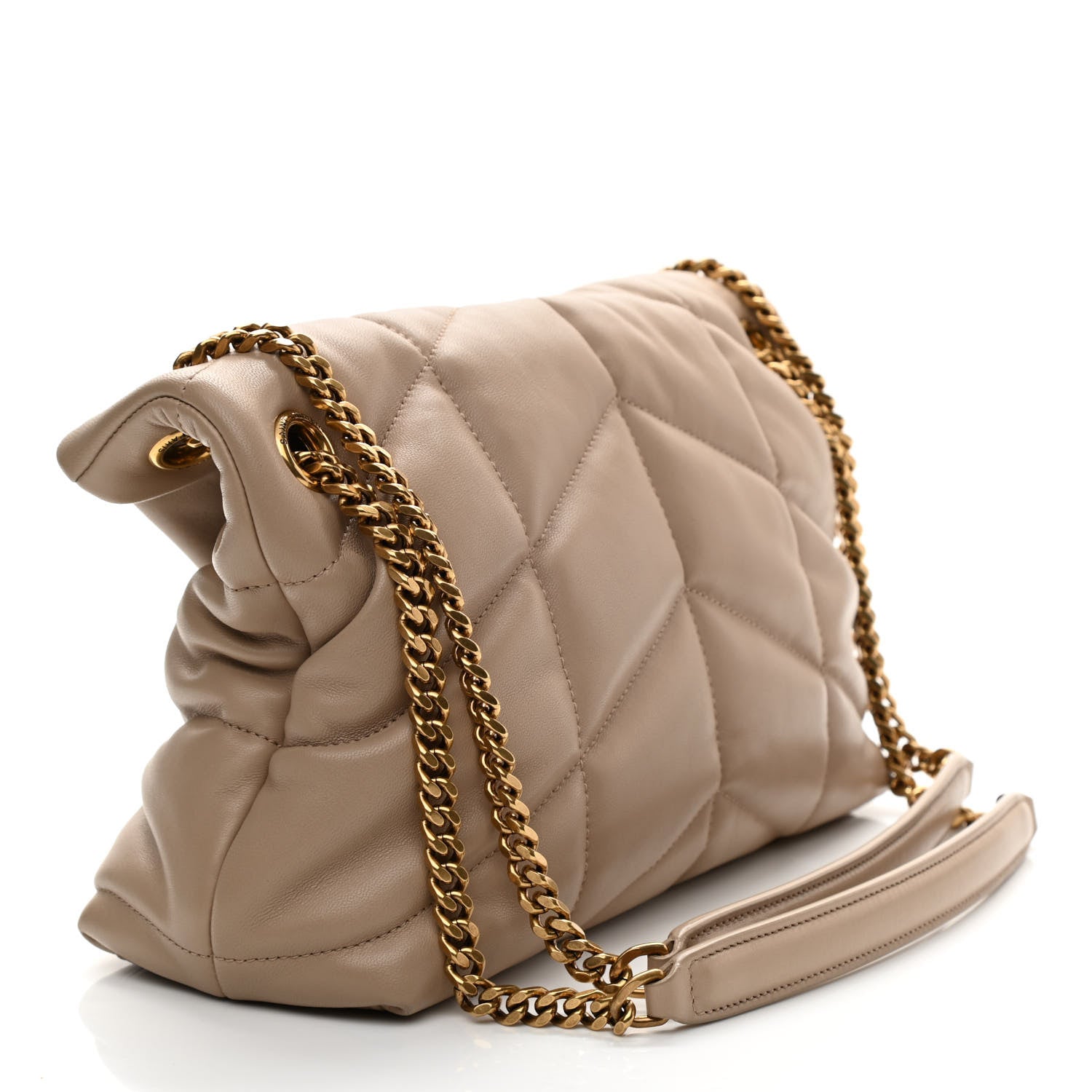 Saint Laurent Lambskin Quilted Small Loulou Puffer Monogram Chain Satchel Dark Beige 3 of 7