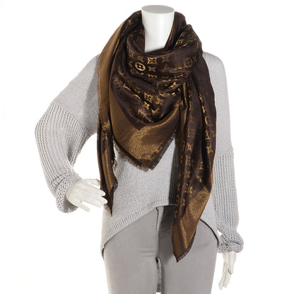 Louis Vuitton Silk Lurex Wool Monogram Shine Shawl Brown 2 of 5