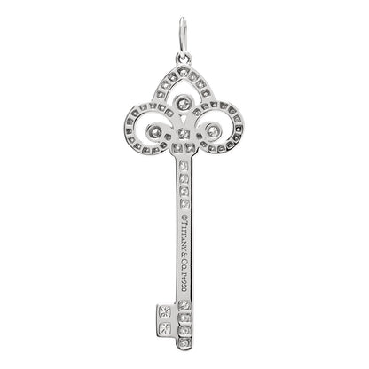 Tiffany Platinum Diamond .41ct Fleur De Lis Key Pendant 3 of 5