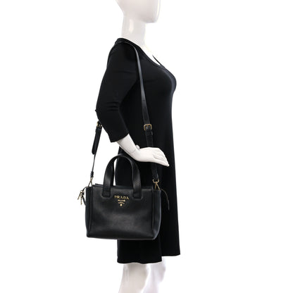 Prada Vitello Cervo Mini Satchel Black 2 of 9