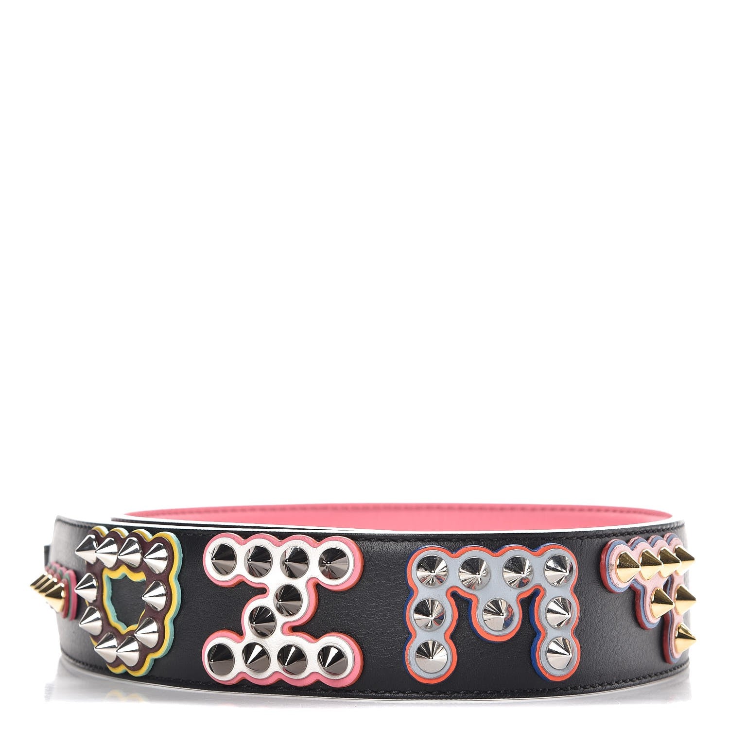 Fendi Vitello Dolce Fun Fair Metal Studded Strap You Black Multicolor 2 of 7