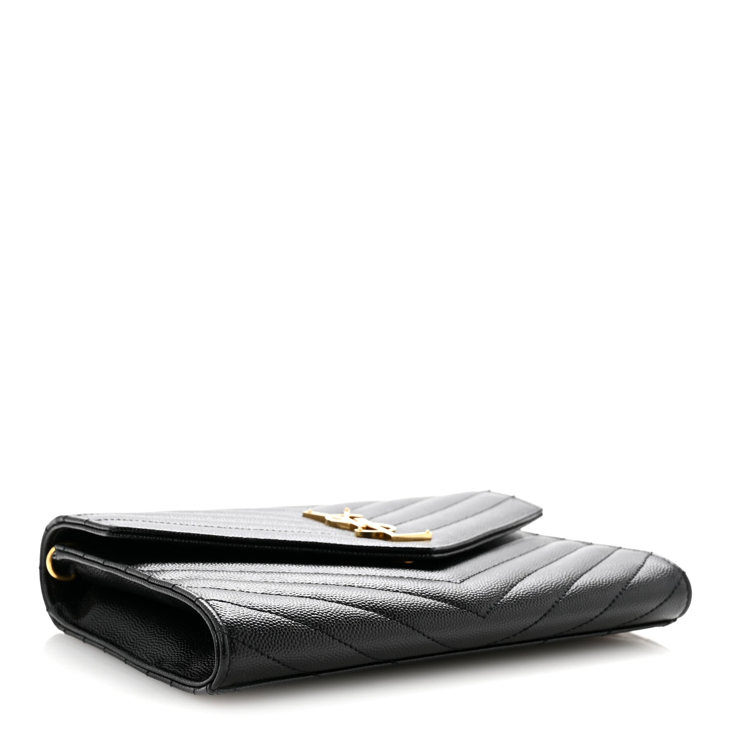 Saint Laurent Grain De Poudre Matelasse Chevron Monogram Envelope Clutch Black 4 of 13