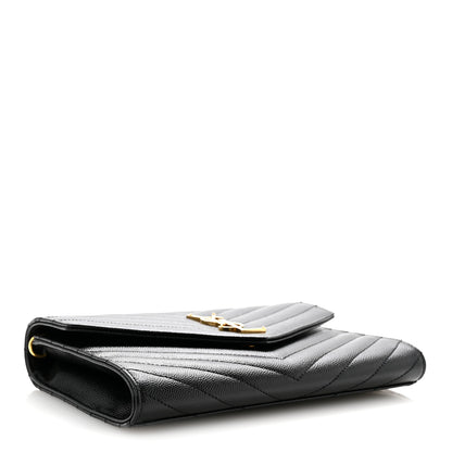 Saint Laurent Grain De Poudre Matelasse Chevron Monogram Envelope Clutch Black 4 of 13