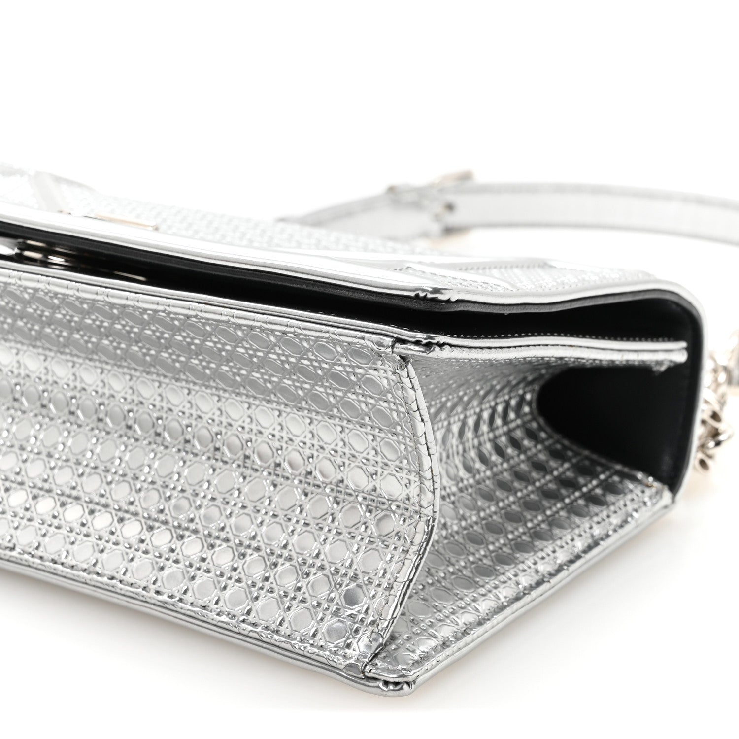 Christian Dior Metallic Patent Micro-Cannage Small Diorama Flap Bag Silver 9 of 9