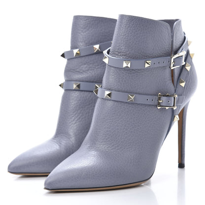 Valentino Garavani Grained Calfskin Rockstud Double Buckle 100mm Ankle Boots 39 Light Stone 3 of 13