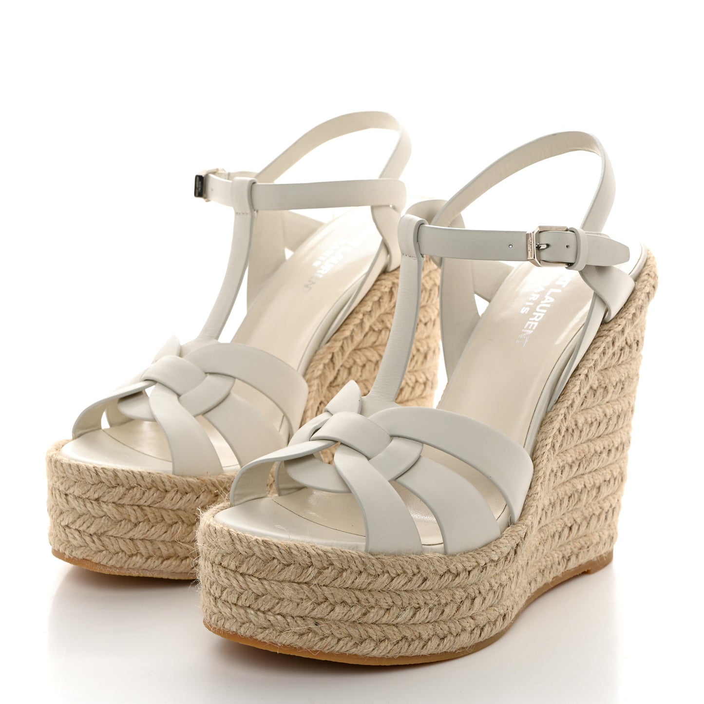 Calfskin Tribute 95 Platform Espadrille Wedge Sandals 38 Porcellana