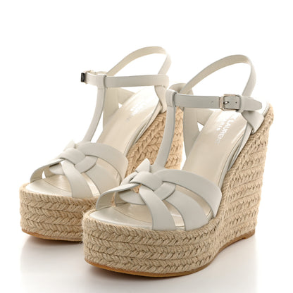 Saint Laurent Calfskin Tribute 95 Platform Espadrille Wedge Sandals 38 Porcellana 3 of 9