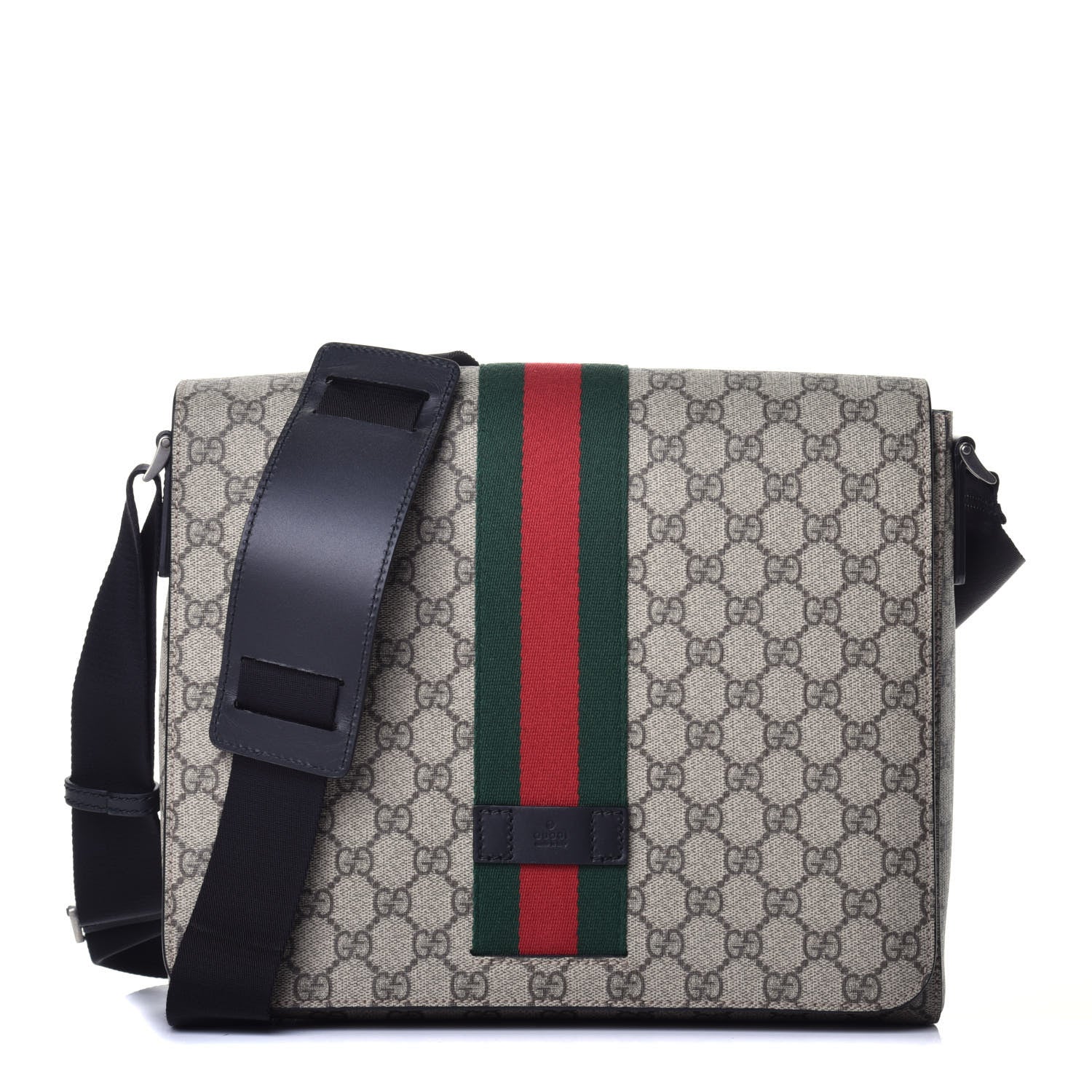 Gucci GG Supreme Monogram Web Flap Messenger Bag Black 1 of 8