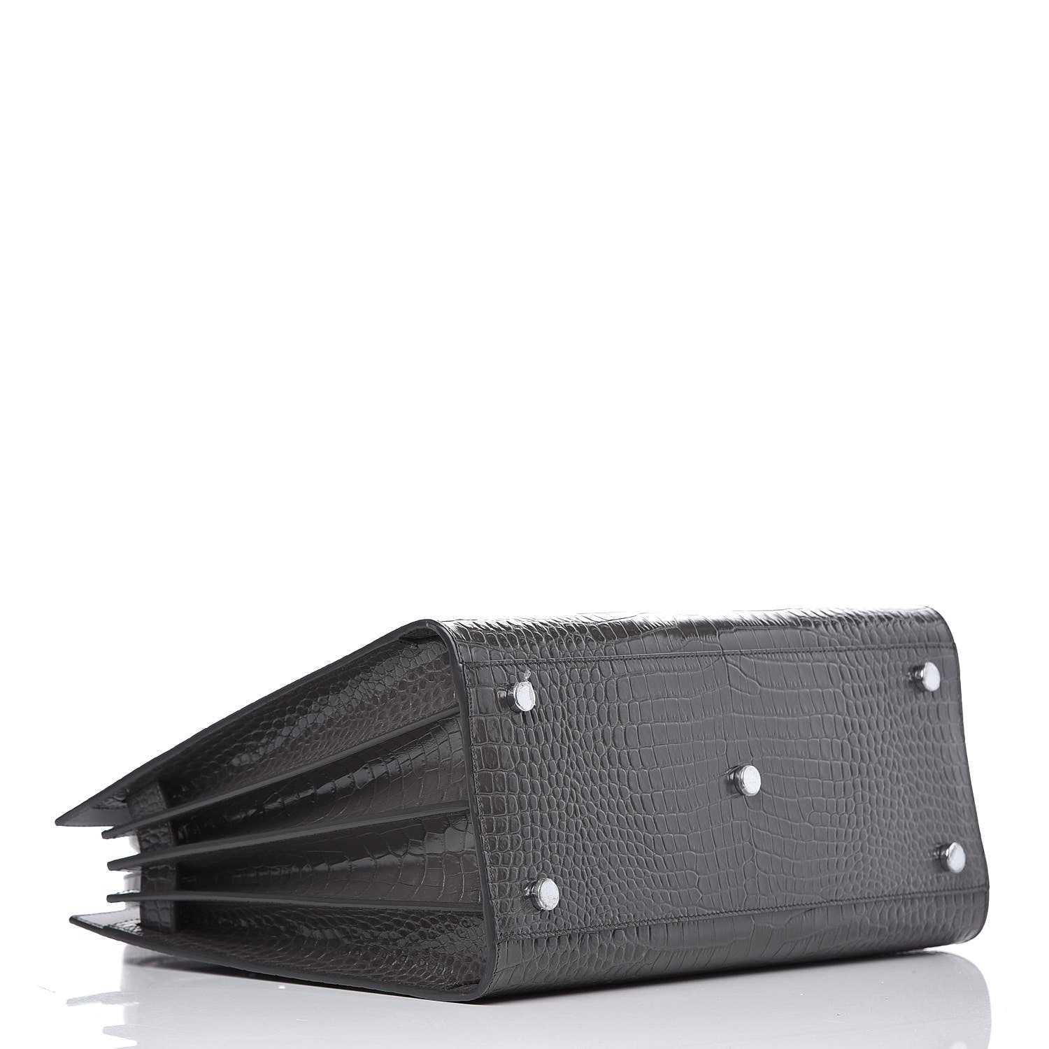 Saint Laurent Calfskin Crocodile Embossed Small Sac De Jour Fog 4 of 9