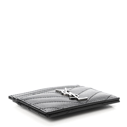 Saint Laurent Grain De Poudre Matelasse Chevron Monogram Credit Card Case Black 4 of 9