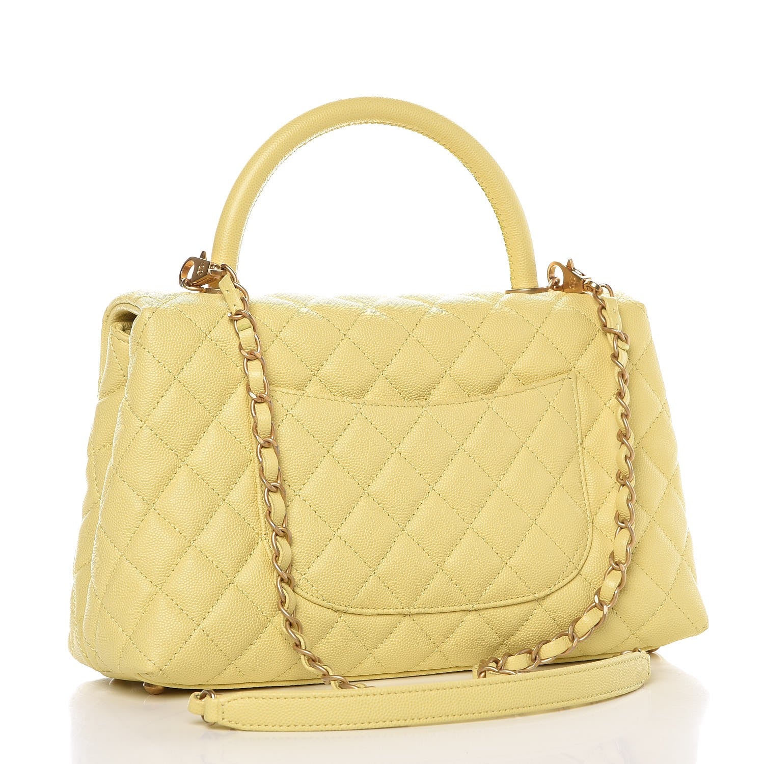 Chanel Caviar Quilted Small Coco Handle Flap Yellow 4 of 9