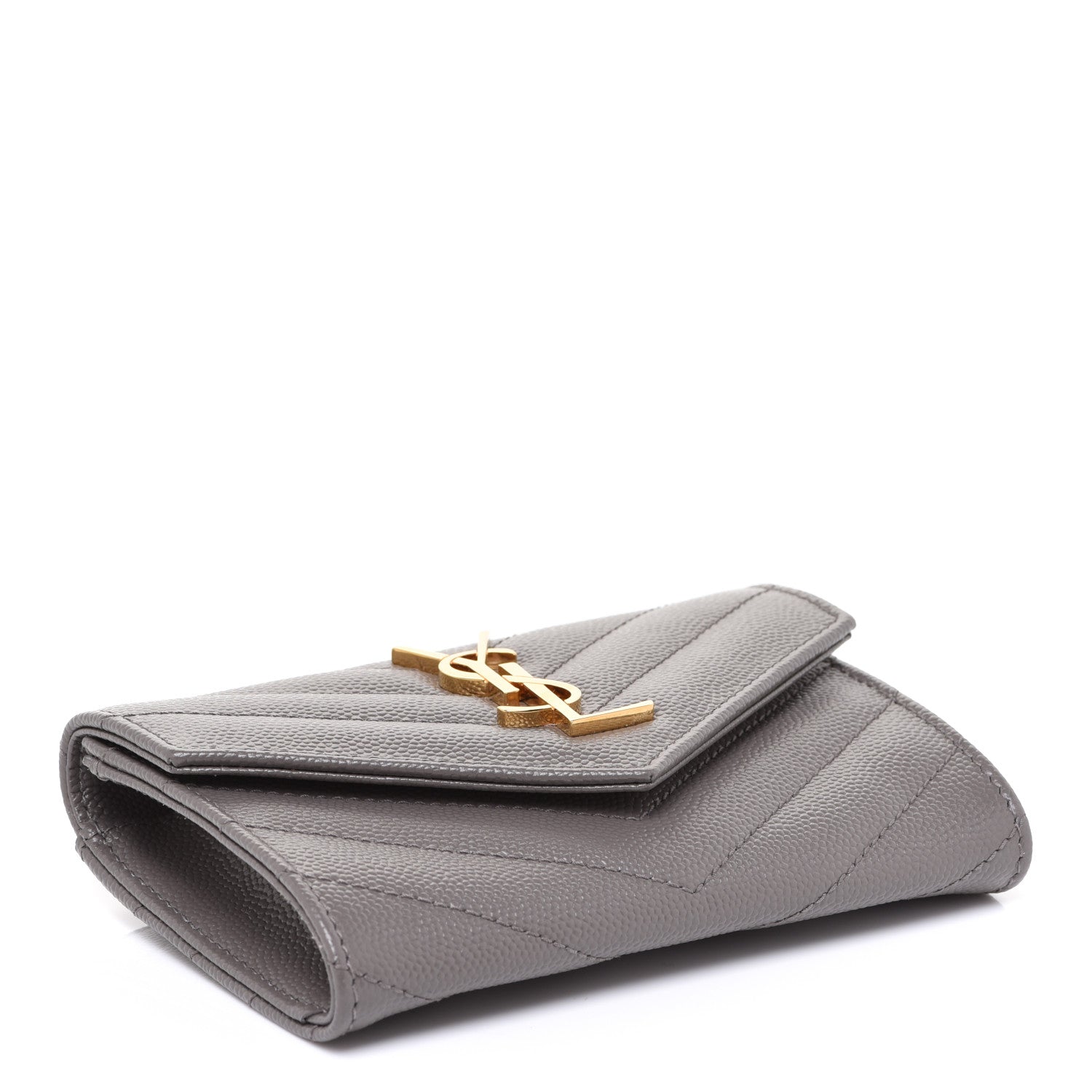 Saint Laurent Grain De Poudre Matelasse Chevron Small Monogram Envelope Wallet Pebble 4 of 8